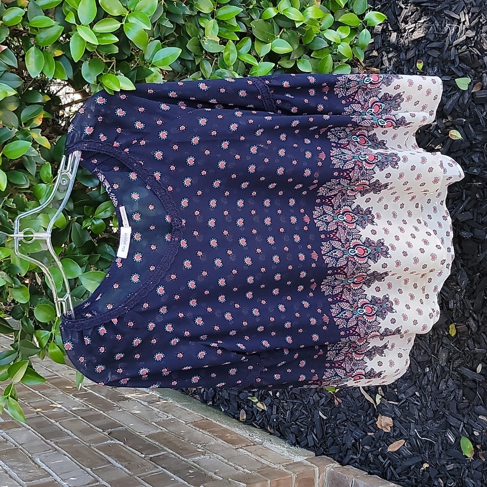 Blu Pepper Navy Bell Sleeve top